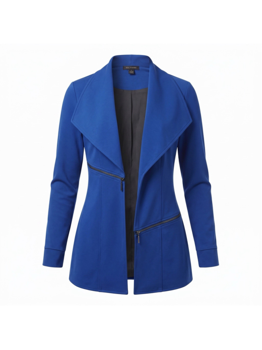 Eva Varro Barcelona Blazer Jacket Royal Blue Asymmetrical Zipper Womens Medium